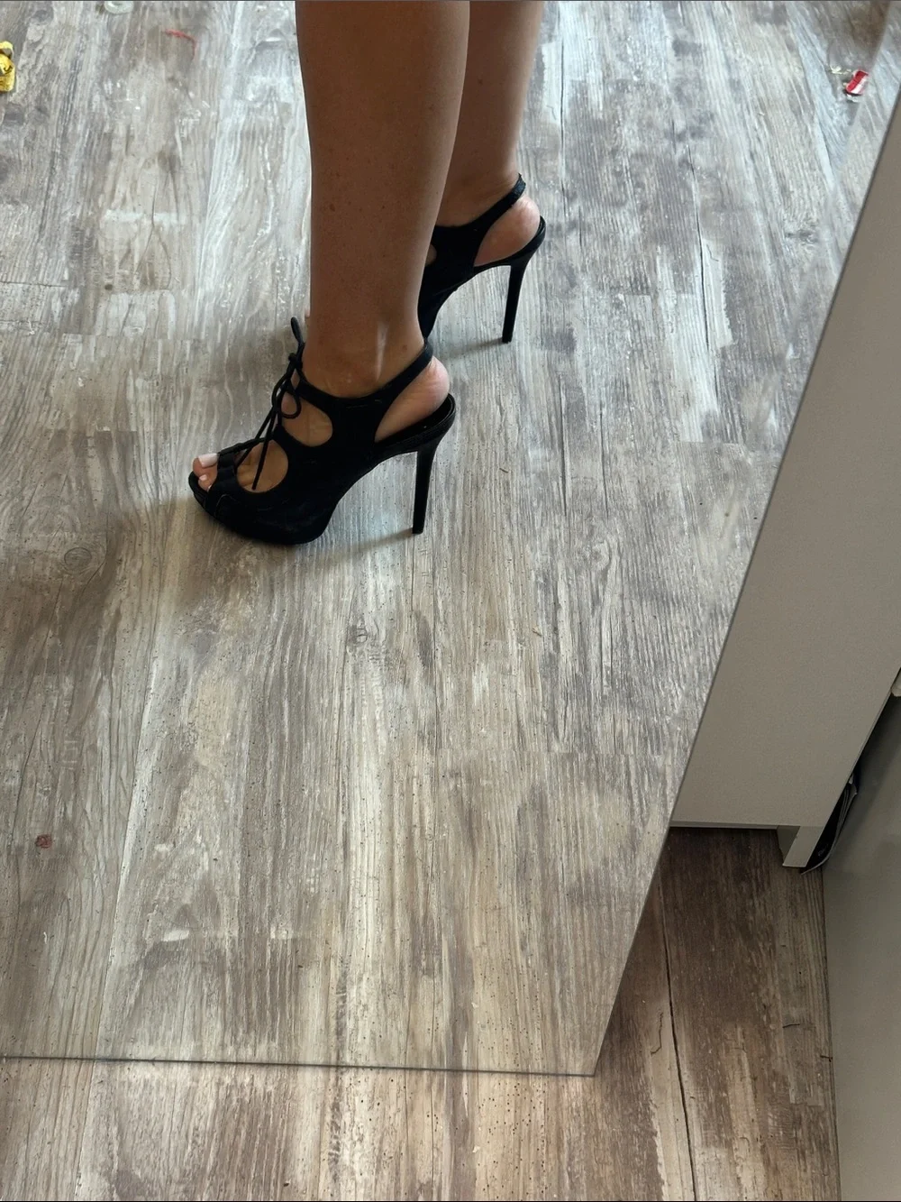 Simply Vera Vera Wang Black Lace-Up Peep-Toe Stiletto Sandals